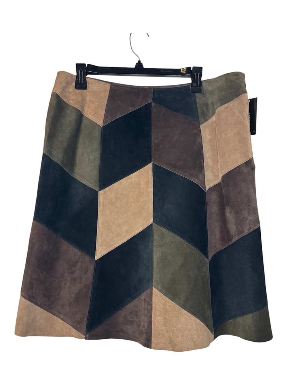 Alfani Suede 100% Leather Patchwork A-Line Skirt NWT Size 14